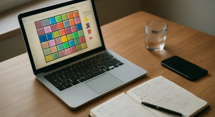 Laptop dan ponsel di meja kayu untuk bermain game browser gratis tanpa akun